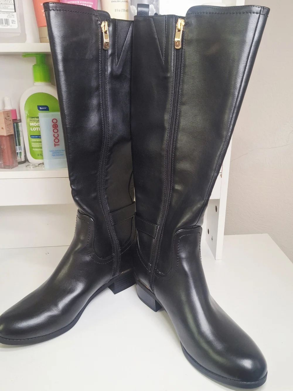 Liz Claiborne Black Over-the-Knee Boots with Gold Accents